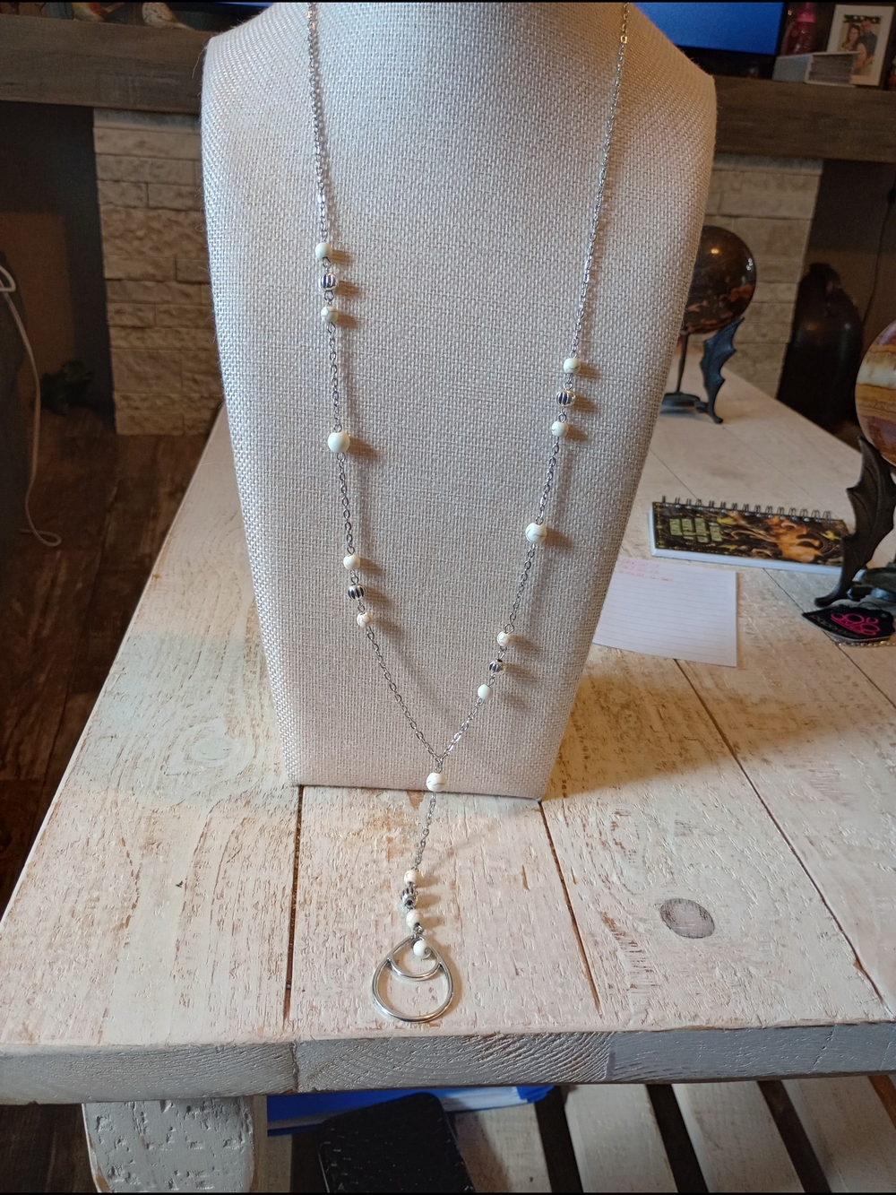 paparazzi Silver-Tone Y Necklace with White Beads